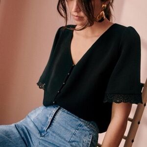 Sezane Navy Thalia Blouse
